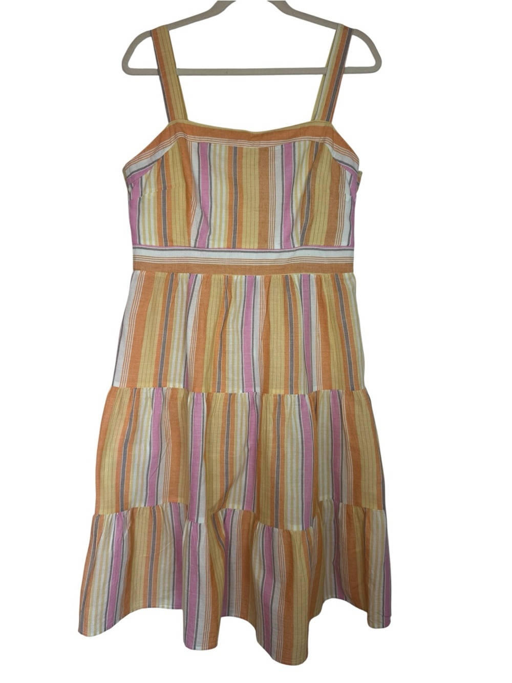 Umgee Yellow Pink Striped 100% Cotton Medium Mini Sundress